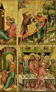 Angyali üdvözlet a pásztoroknak és a házasságkötés Kánában, a Buxtehude-oltár jobb szárnyából, 1400-10 (tempera tölgyen)